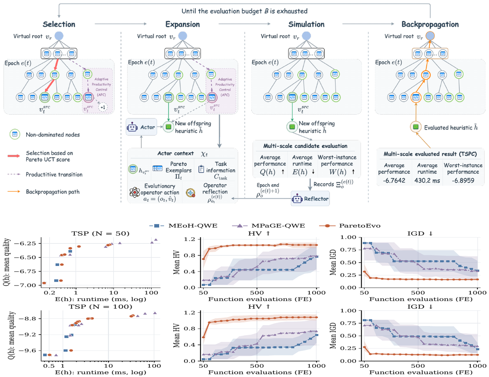 ParetoEvo: Pareto-guided evolutionary tree search framework and three-objective results on TSP